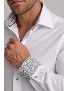 Robert Graham Jacquard White and Gray Dress Shirt